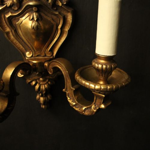 FRENCH PAIR OF GILDED ANTIQUE WALL LIGHTS - ADDITIONAL PHOTO 9
