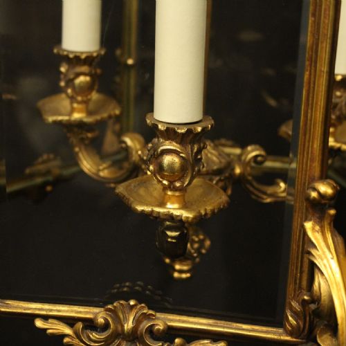 FRENCH LARGE GILDED BRONZE TRIPLE LIGHT ANTIQUE LANTERN - ADDITIONAL PHOTO 8