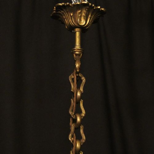 FRENCH LARGE GILDED BRONZE TRIPLE LIGHT ANTIQUE LANTERN - ADDITIONAL PHOTO 9