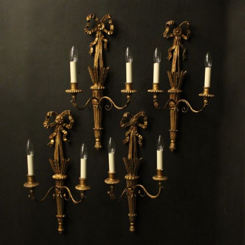 french set of 4 giltwood twin arm antique wall lights - CATEGORY: ANTIQUE LIGHTING - DATED 1920