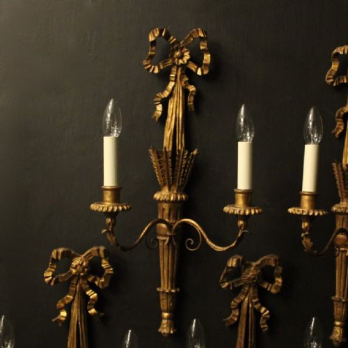 FRENCH SET OF 4 GILTWOOD TWIN ARM ANTIQUE WALL LIGHTS - ADDITIONAL PHOTO 1