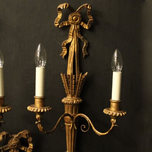 FRENCH SET OF 4 GILTWOOD TWIN ARM ANTIQUE WALL LIGHTS - ADDITIONAL PHOTO 2