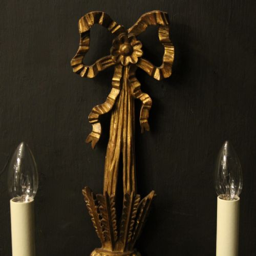 FRENCH SET OF 4 GILTWOOD TWIN ARM ANTIQUE WALL LIGHTS - ADDITIONAL PHOTO 3