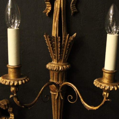 FRENCH SET OF 4 GILTWOOD TWIN ARM ANTIQUE WALL LIGHTS - ADDITIONAL PHOTO 4