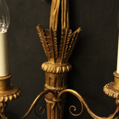 FRENCH SET OF 4 GILTWOOD TWIN ARM ANTIQUE WALL LIGHTS - ADDITIONAL PHOTO 5