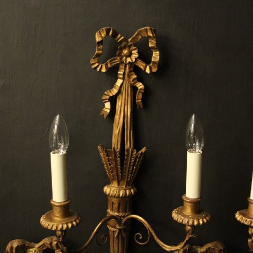 FRENCH SET OF 4 GILTWOOD TWIN ARM ANTIQUE WALL LIGHTS - ADDITIONAL PHOTO 6