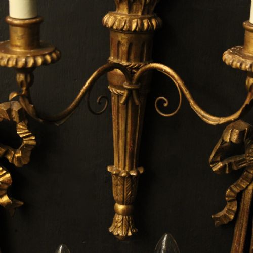 FRENCH SET OF 4 GILTWOOD TWIN ARM ANTIQUE WALL LIGHTS - ADDITIONAL PHOTO 8