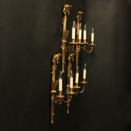 FRENCH SET OF 4 GILTWOOD TWIN ARM ANTIQUE WALL LIGHTS - ADDITIONAL PHOTO 9