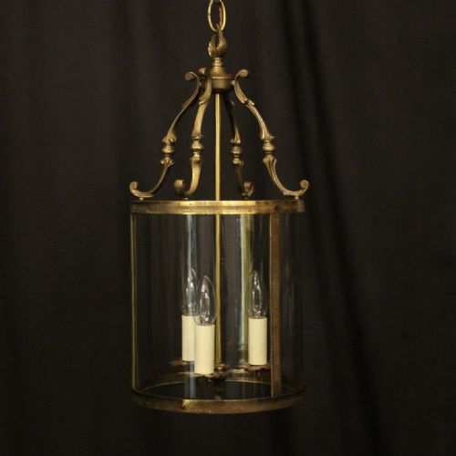 french gilded brass triple light antique lantern - CATEGORY: ANTIQUE LIGHTING - DATED 1920