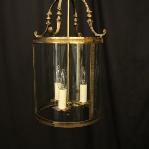 FRENCH GILDED BRASS TRIPLE LIGHT ANTIQUE LANTERN - ADDITIONAL PHOTO 2