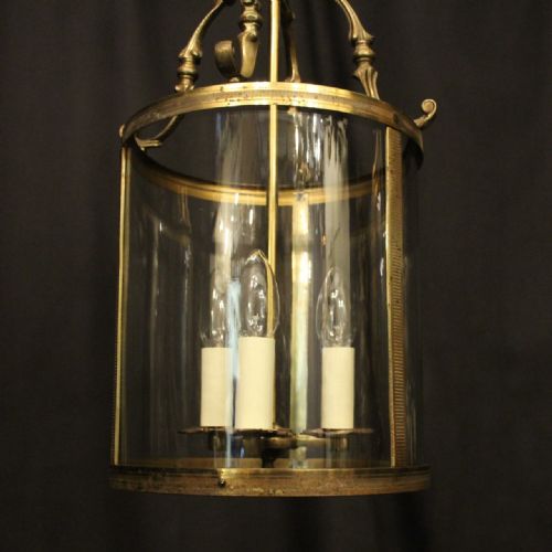 FRENCH GILDED BRASS TRIPLE LIGHT ANTIQUE LANTERN - ADDITIONAL PHOTO 3