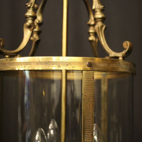 FRENCH GILDED BRASS TRIPLE LIGHT ANTIQUE LANTERN - ADDITIONAL PHOTO 4