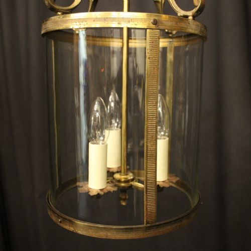 FRENCH GILDED BRASS TRIPLE LIGHT ANTIQUE LANTERN - ADDITIONAL PHOTO 7