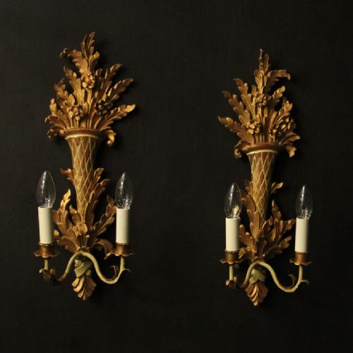french pair of giltwood antique wall lights - CATEGORY: ANTIQUE LIGHTING - DATED 1920