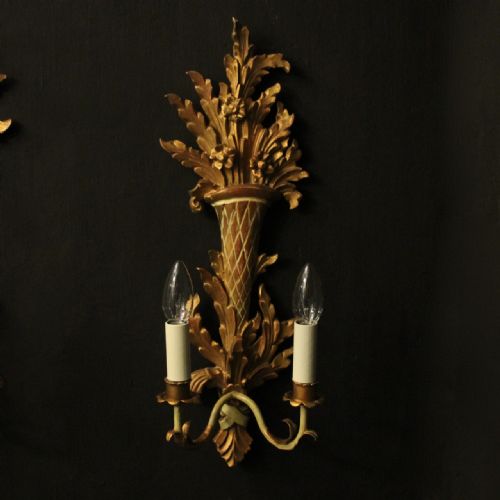 FRENCH PAIR OF GILTWOOD ANTIQUE WALL LIGHTS - ADDITIONAL PHOTO 1