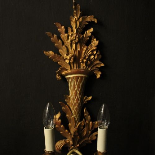 FRENCH PAIR OF GILTWOOD ANTIQUE WALL LIGHTS - ADDITIONAL PHOTO 2