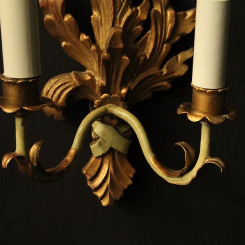 FRENCH PAIR OF GILTWOOD ANTIQUE WALL LIGHTS - ADDITIONAL PHOTO 3