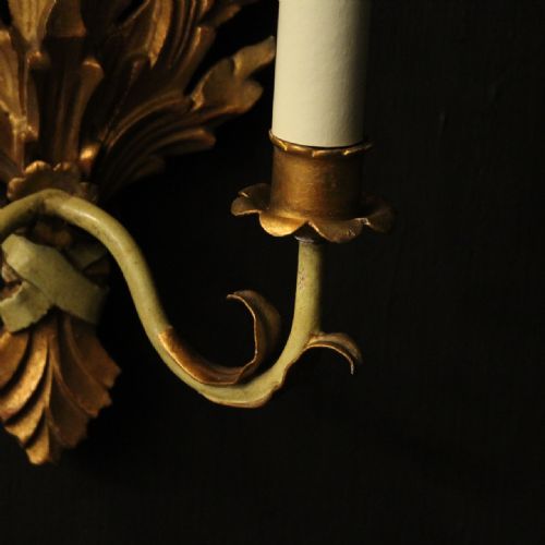 FRENCH PAIR OF GILTWOOD ANTIQUE WALL LIGHTS - ADDITIONAL PHOTO 4