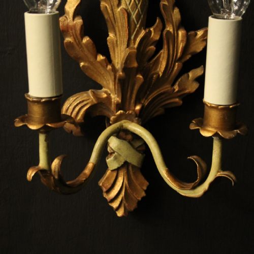 FRENCH PAIR OF GILTWOOD ANTIQUE WALL LIGHTS - ADDITIONAL PHOTO 7