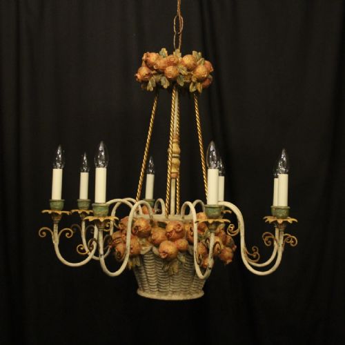 french 8 light polychrome toleware chandelier - CATEGORY: ANTIQUE LIGHTING - DATED 1930