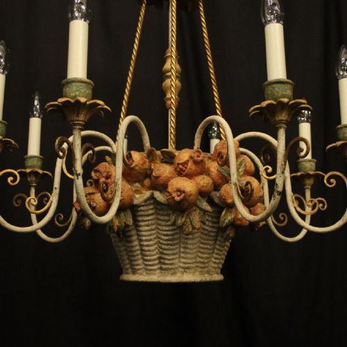 FRENCH 8 LIGHT POLYCHROME TOLEWARE CHANDELIER - ADDITIONAL PHOTO 1