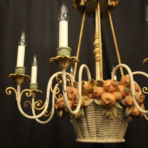 FRENCH 8 LIGHT POLYCHROME TOLEWARE CHANDELIER - ADDITIONAL PHOTO 2