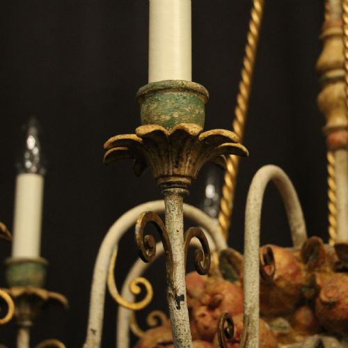FRENCH 8 LIGHT POLYCHROME TOLEWARE CHANDELIER - ADDITIONAL PHOTO 3