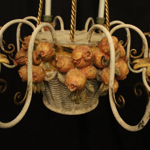 FRENCH 8 LIGHT POLYCHROME TOLEWARE CHANDELIER - ADDITIONAL PHOTO 4