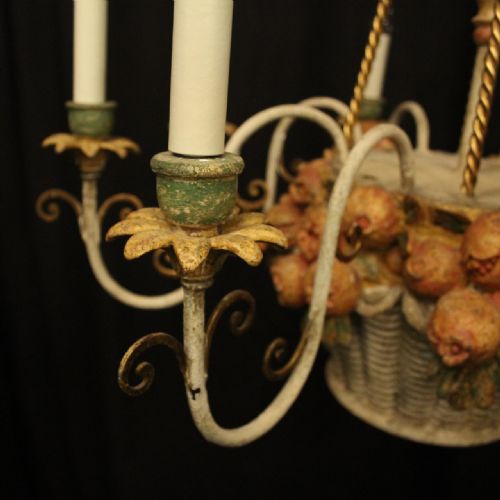 FRENCH 8 LIGHT POLYCHROME TOLEWARE CHANDELIER - ADDITIONAL PHOTO 5