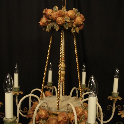 FRENCH 8 LIGHT POLYCHROME TOLEWARE CHANDELIER - ADDITIONAL PHOTO 6