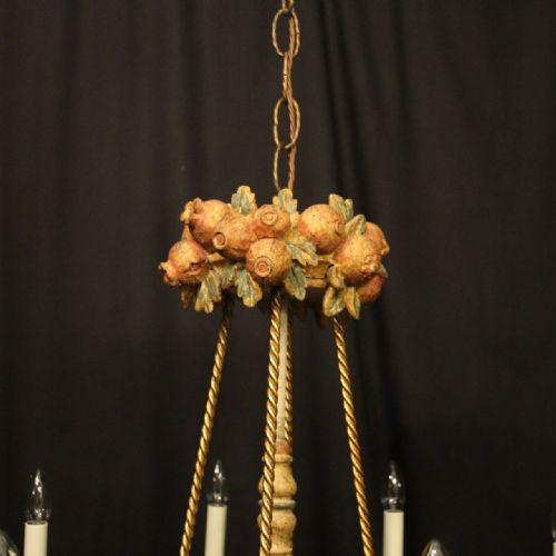FRENCH 8 LIGHT POLYCHROME TOLEWARE CHANDELIER - ADDITIONAL PHOTO 7