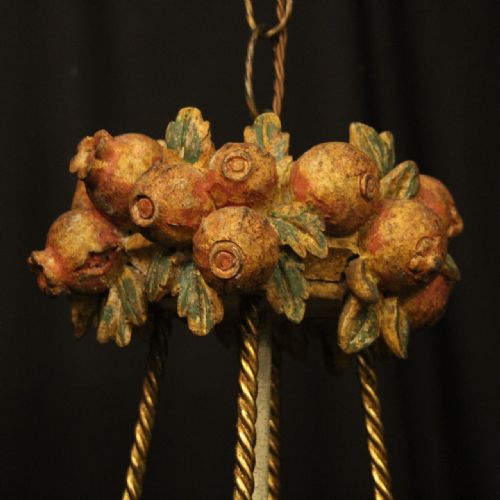 FRENCH 8 LIGHT POLYCHROME TOLEWARE CHANDELIER - ADDITIONAL PHOTO 8