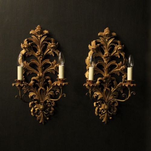 french pair of giltwood antique wall lights - CATEGORY: ANTIQUE LIGHTING - DATED 1920