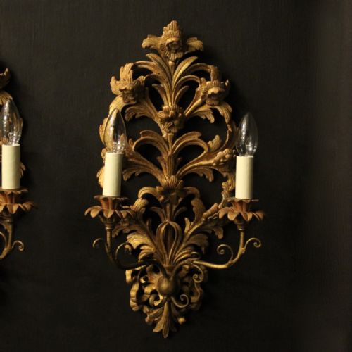 FRENCH PAIR OF GILTWOOD ANTIQUE WALL LIGHTS - ADDITIONAL PHOTO 1