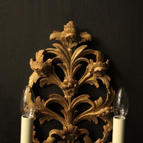 FRENCH PAIR OF GILTWOOD ANTIQUE WALL LIGHTS - ADDITIONAL PHOTO 2