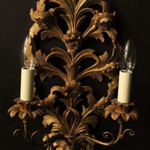FRENCH PAIR OF GILTWOOD ANTIQUE WALL LIGHTS - ADDITIONAL PHOTO 3