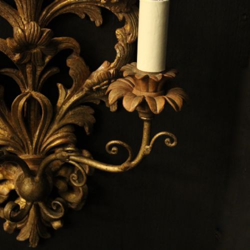 FRENCH PAIR OF GILTWOOD ANTIQUE WALL LIGHTS - ADDITIONAL PHOTO 4
