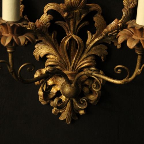 FRENCH PAIR OF GILTWOOD ANTIQUE WALL LIGHTS - ADDITIONAL PHOTO 7