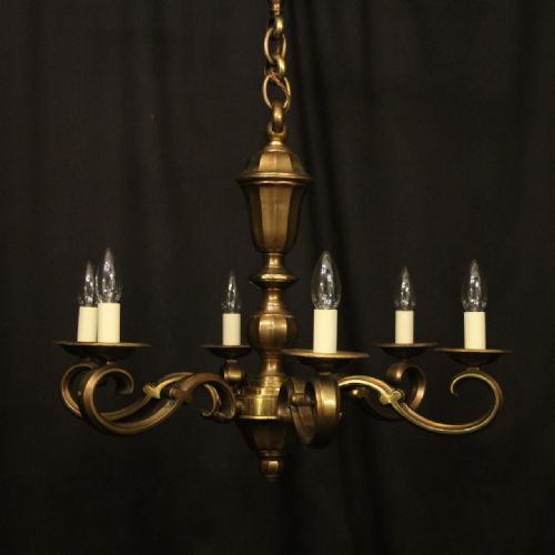english bronze 6 light antique chandelier - CATEGORY: ANTIQUE LIGHTING - DATED 1920