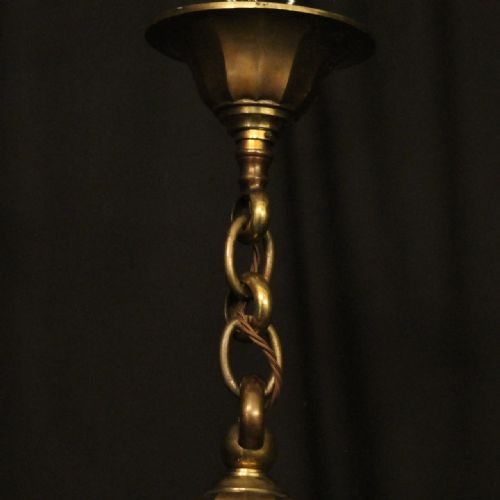 ENGLISH BRONZE 6 LIGHT ANTIQUE CHANDELIER - ADDITIONAL PHOTO 9