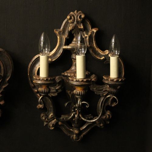 ITALIAN PAIR OF SILVER GILTWOOD ANTIQUE WALL LIGHTS - ADDITIONAL PHOTO 1
