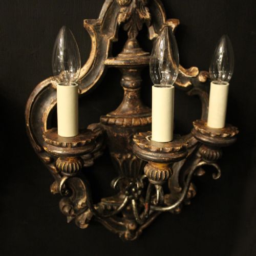 ITALIAN PAIR OF SILVER GILTWOOD ANTIQUE WALL LIGHTS - ADDITIONAL PHOTO 2