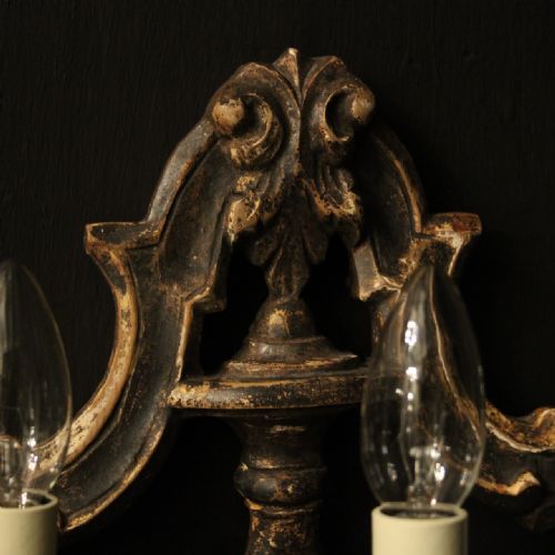 ITALIAN PAIR OF SILVER GILTWOOD ANTIQUE WALL LIGHTS - ADDITIONAL PHOTO 3