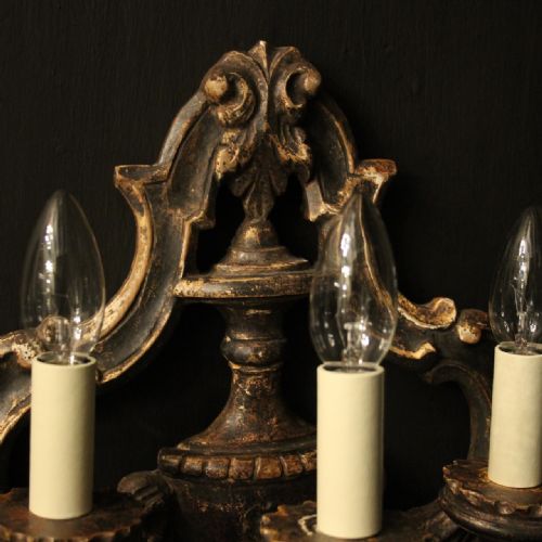 ITALIAN PAIR OF SILVER GILTWOOD ANTIQUE WALL LIGHTS - ADDITIONAL PHOTO 4