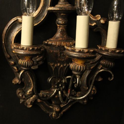 ITALIAN PAIR OF SILVER GILTWOOD ANTIQUE WALL LIGHTS - ADDITIONAL PHOTO 5