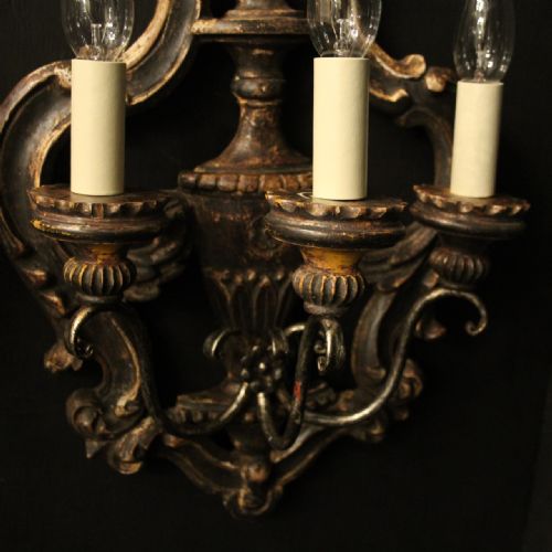 ITALIAN PAIR OF SILVER GILTWOOD ANTIQUE WALL LIGHTS - ADDITIONAL PHOTO 8