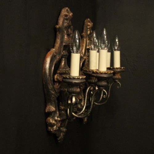 ITALIAN PAIR OF SILVER GILTWOOD ANTIQUE WALL LIGHTS - ADDITIONAL PHOTO 9