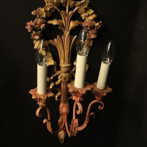 FRENCH PAIR OF POLYCHROME ANTIQUE WALL LIGHTS - ADDITIONAL PHOTO 2