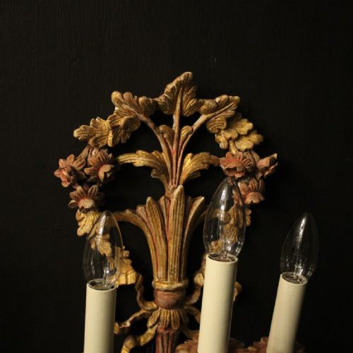 FRENCH PAIR OF POLYCHROME ANTIQUE WALL LIGHTS - ADDITIONAL PHOTO 6