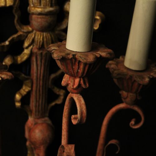 FRENCH PAIR OF POLYCHROME ANTIQUE WALL LIGHTS - ADDITIONAL PHOTO 7
